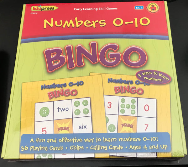 Numbers 0-10 Bingo Ages 4+