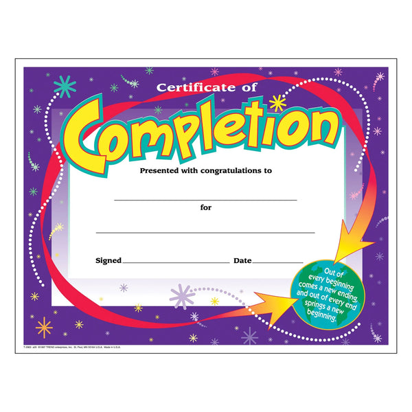 Certificate of Completion (30/Package)