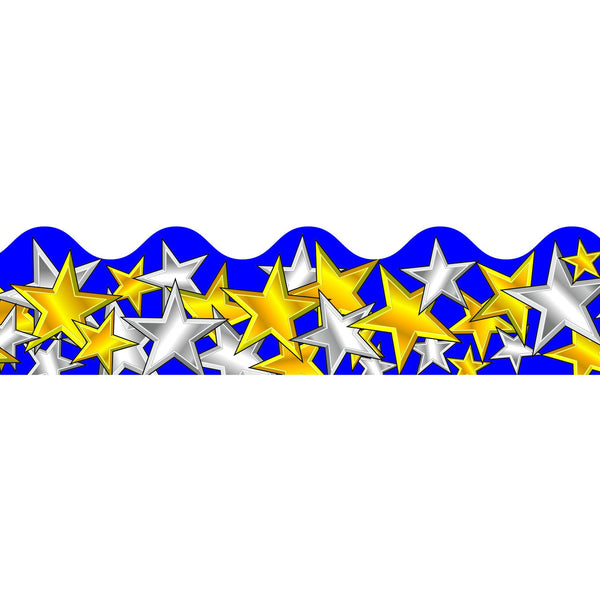 Gold & Silver Stars 2 1/4" Scalloped Border (39'/Package)